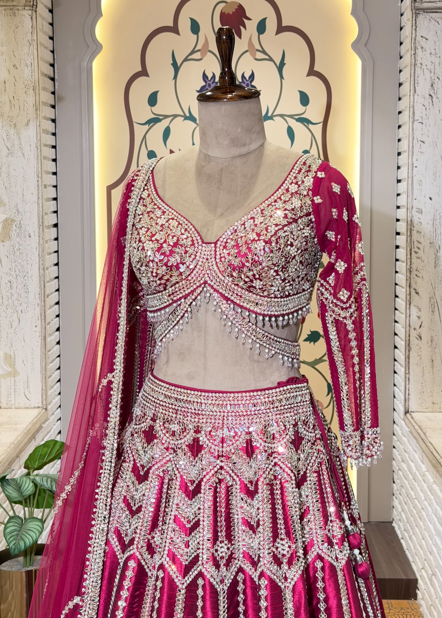 Cherry Mirror Embroidered Designer Lehenga with Full Sleeves Blouse