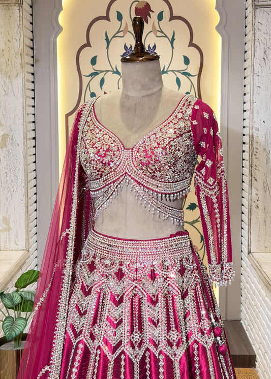 Cherry Mirror Embroidered Designer Lehenga with Full Sleeves Blouse
