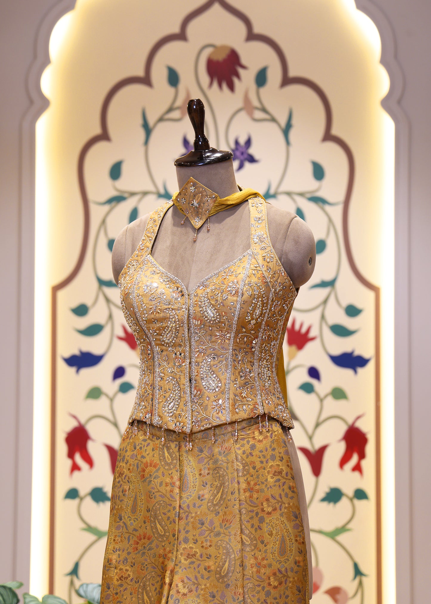 Saiyaara Yellow Banarasi Sharara Corset Top Set