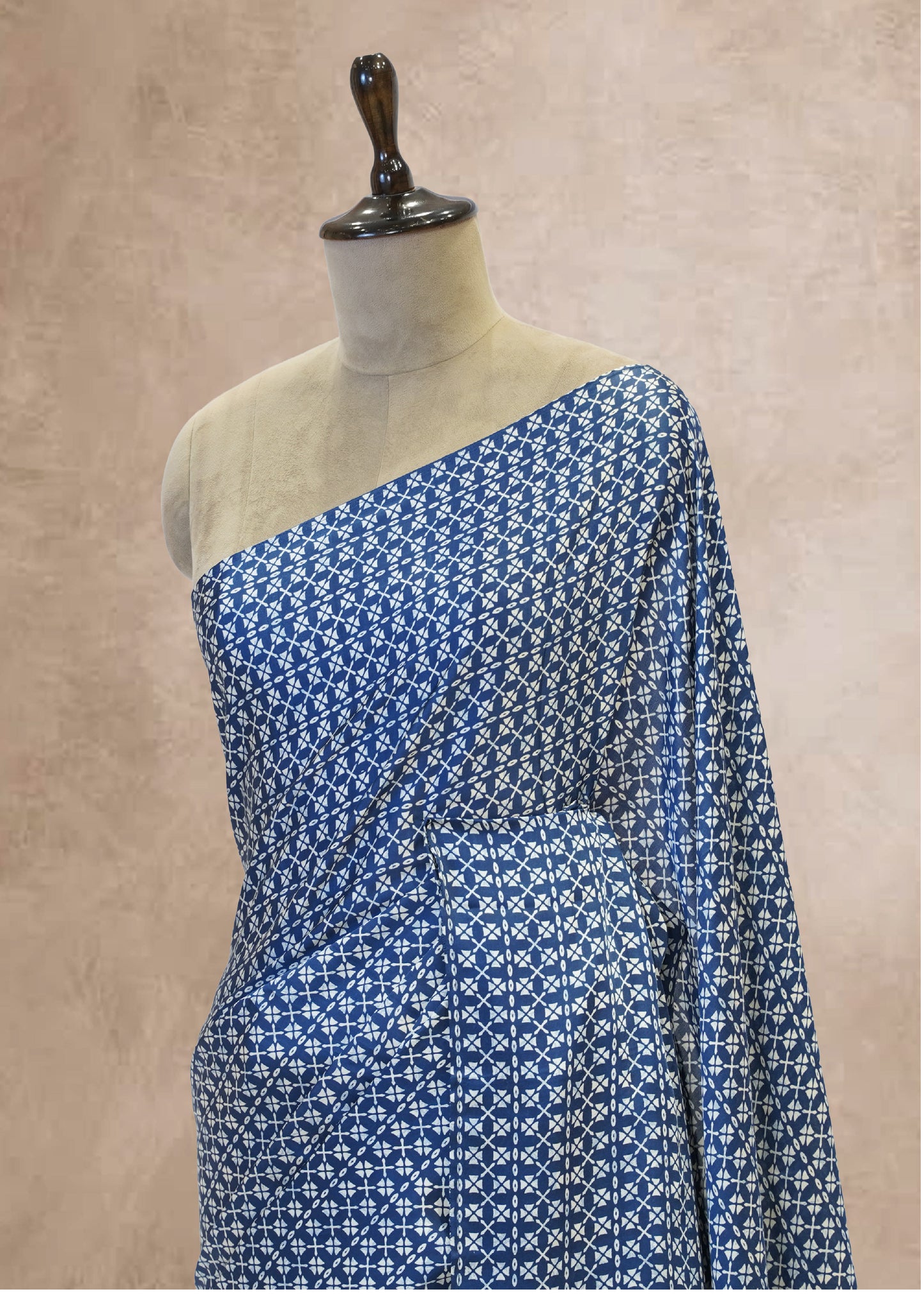 Blue Printed Modal Crepe Saree with Unstitched Blouse