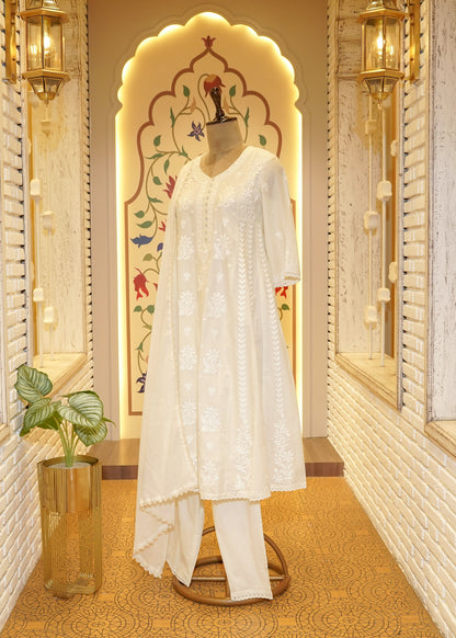 Alina White Chikankari Stitched Suit Set