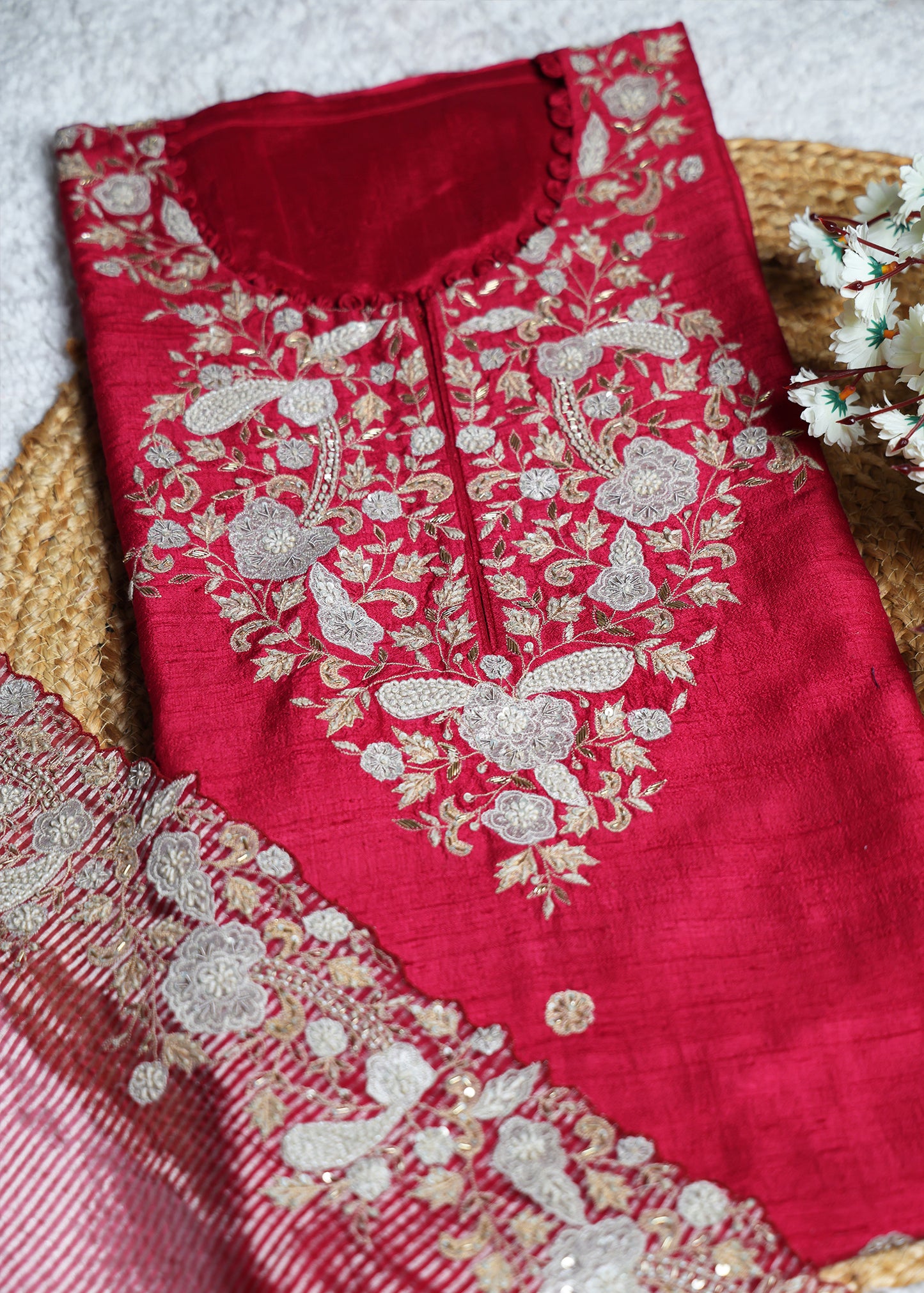 Noori Pink Heavy Hand Embroidered Unstitched Suit Set