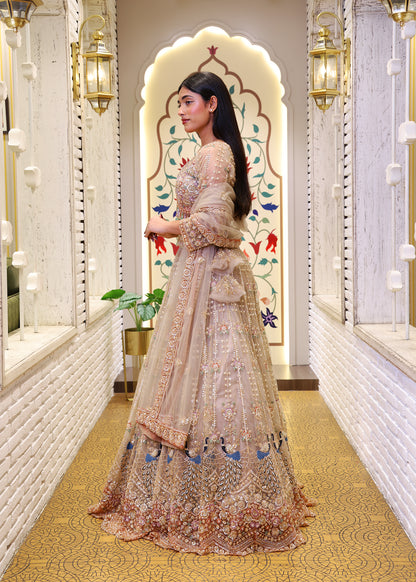Meenal Golden Hand Embroidered Lehenga with Stitched Blouse