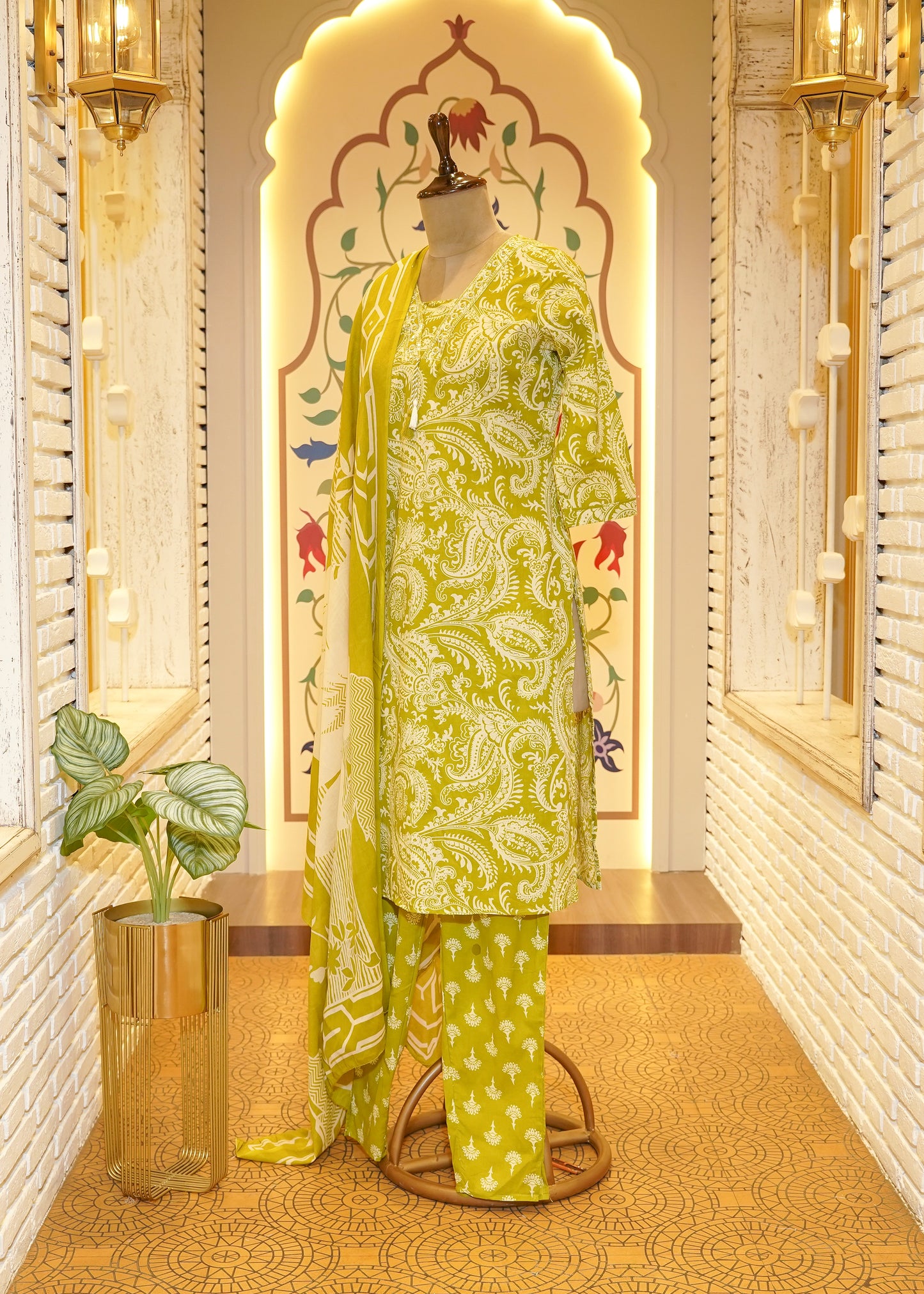 Kaia Green Lace Border Stitched Suit Set