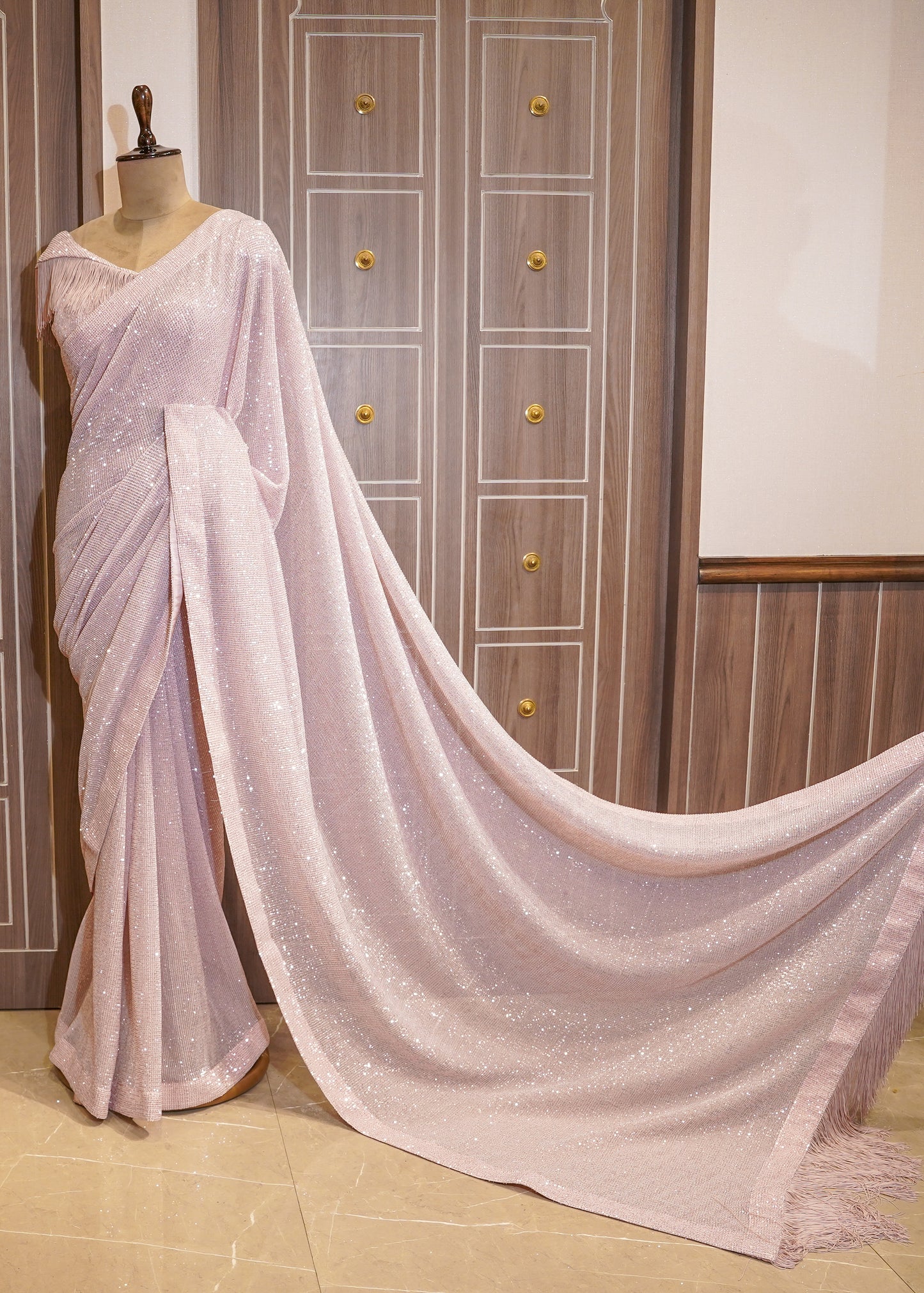 Pink Sequence Saree with Stitched Blouse
