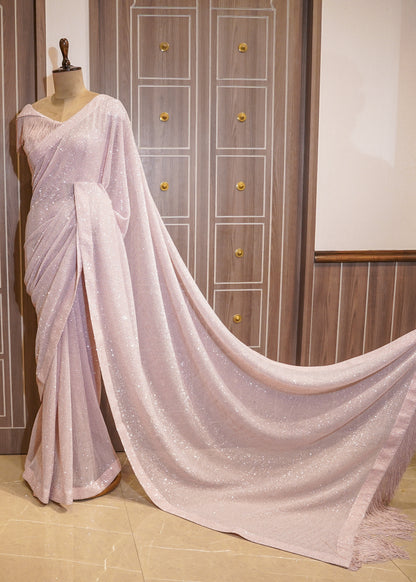Pink Sequence Saree with Stitched Blouse