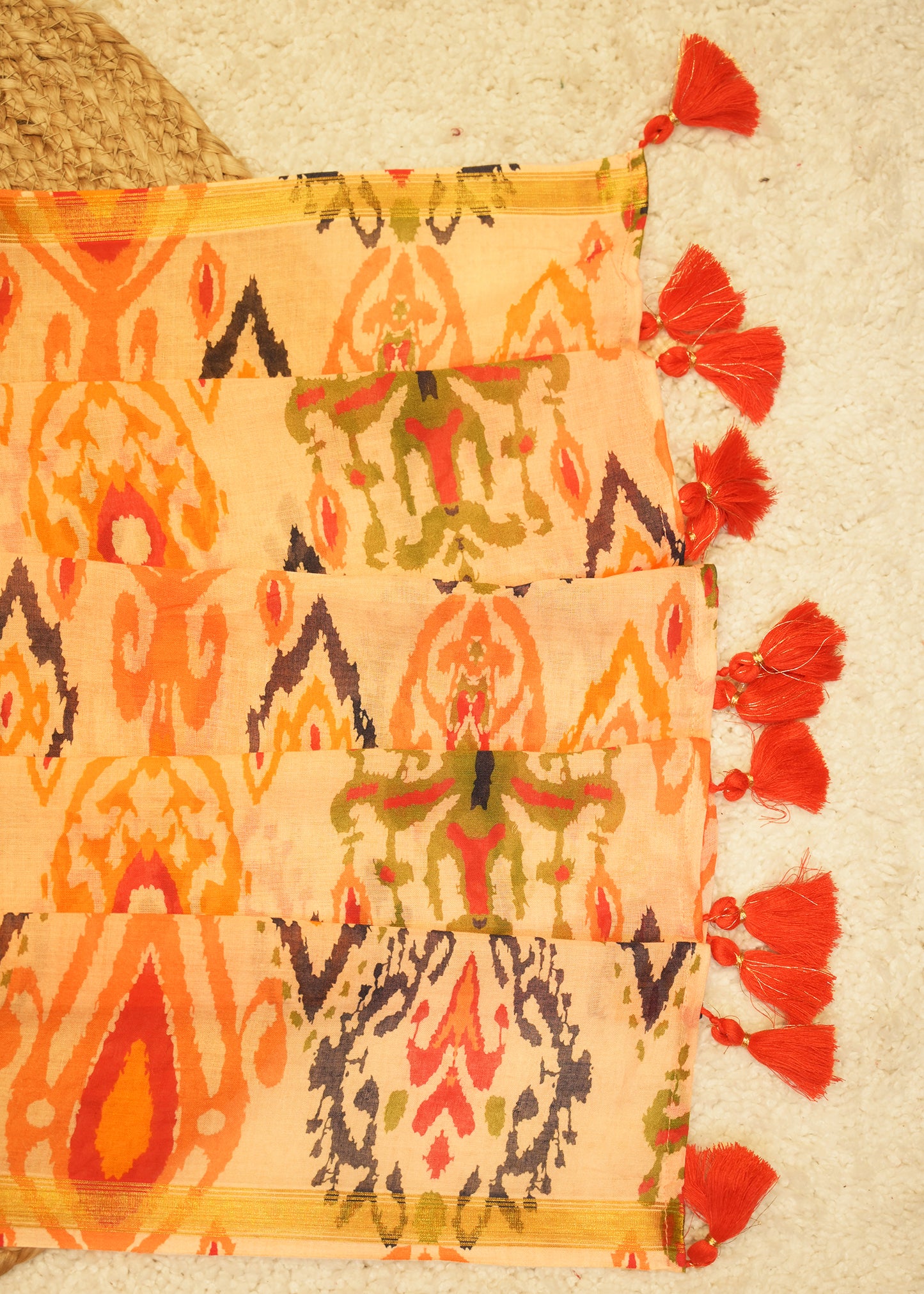 Pulki Orange Cotton Saree with Unstitched Blouse