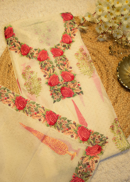 Sunahri Satin Stitch Embroidered Unstitched Suit Set