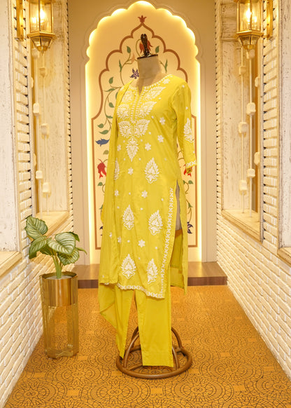 Orla Green Chikankari Stitched Suit Set