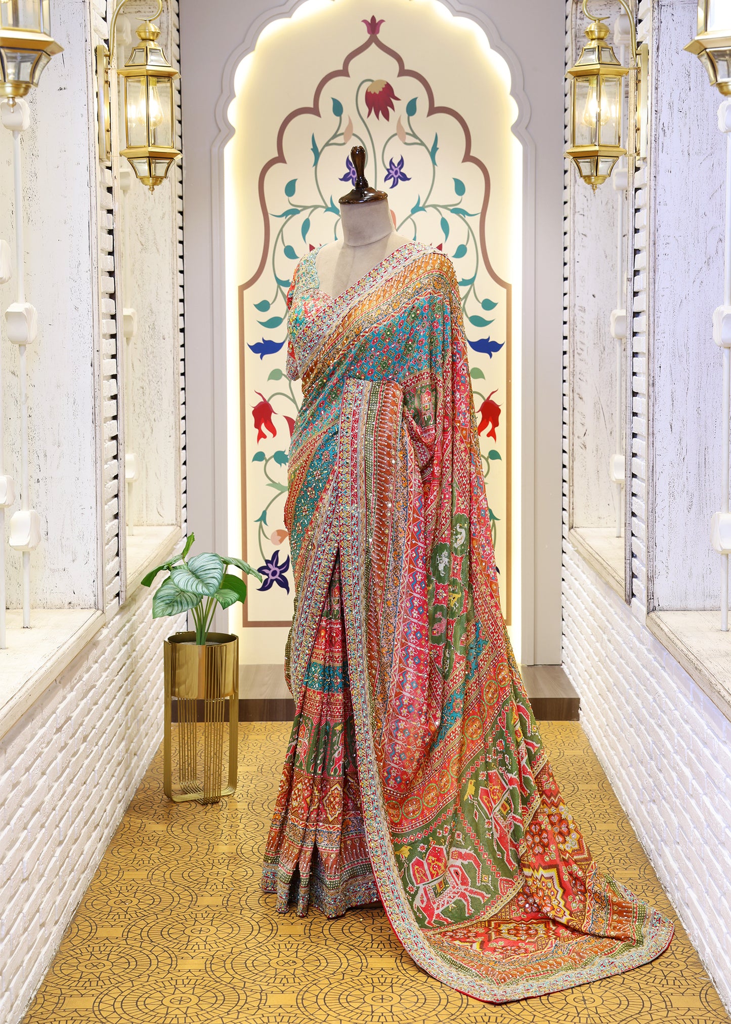 Charvi Firozi Saree with Stitched Blouse