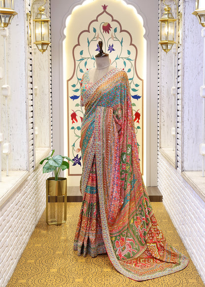Charvi Firozi Saree with Stitched Blouse