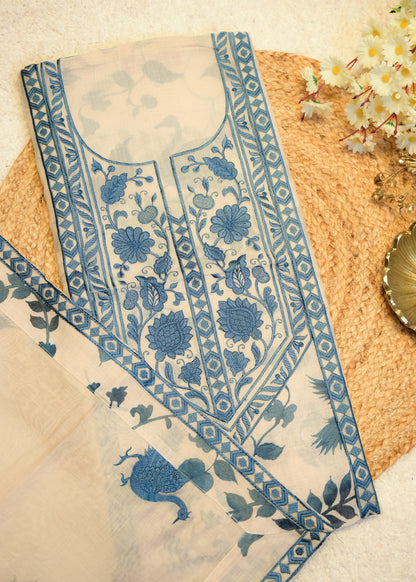 Neelima White & Blue Shadow Embroidery Unstitched Suit Set