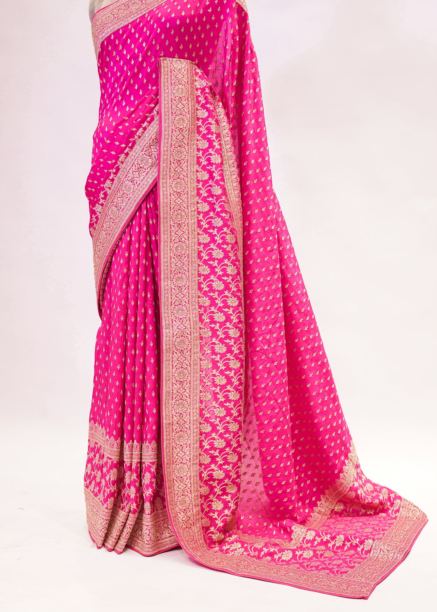 Rani Booti Embroidered Dola Silk Saree with Unstitched Blouse