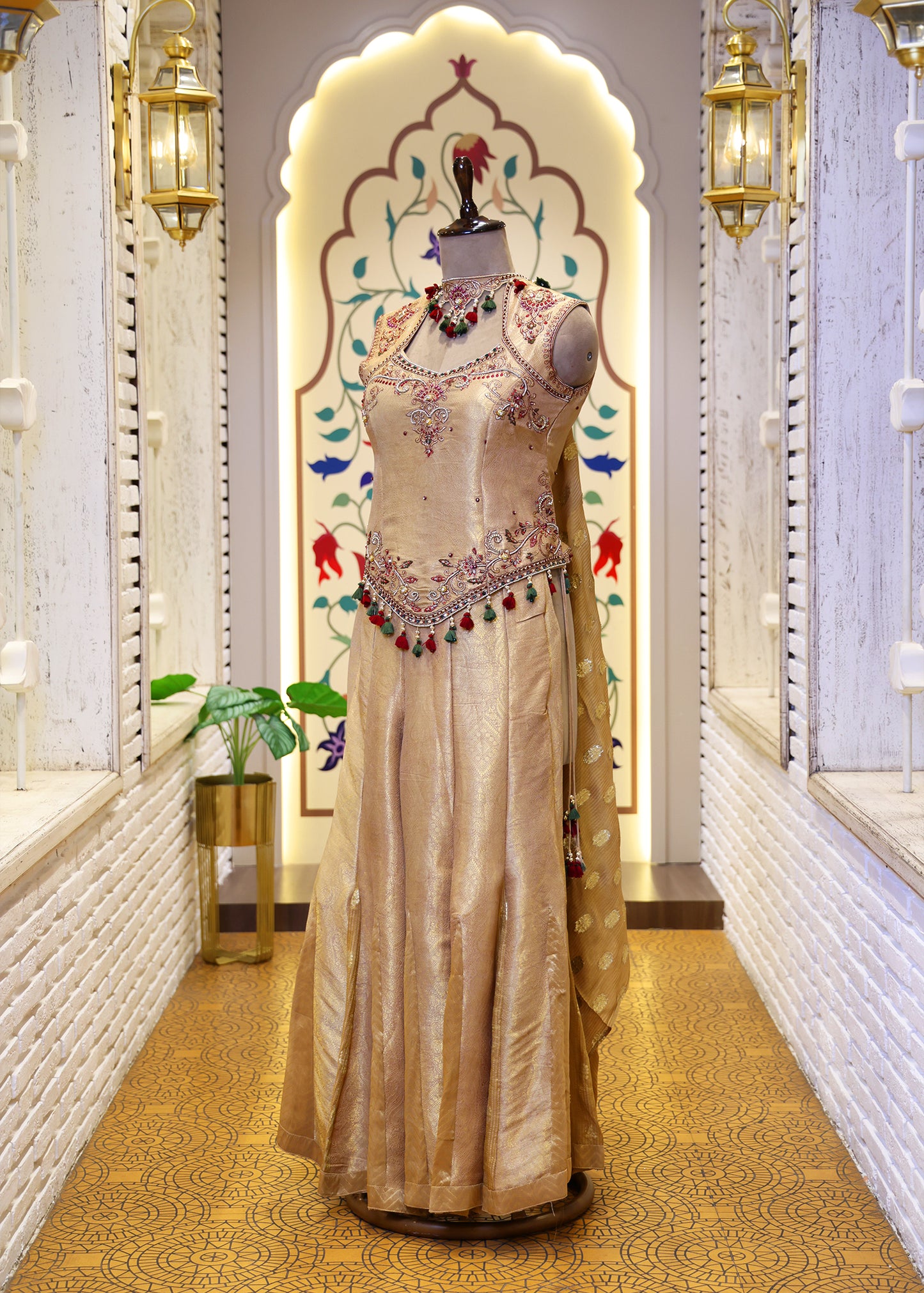 Mihika Golden Banarasi Sharara Set with Dupatta