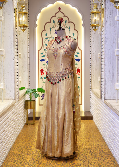 Mihika Golden Banarasi Sharara Set with Dupatta