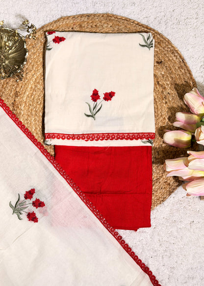 Ivory Mul Cotton Thread Embroidered Unstitched Suit Set