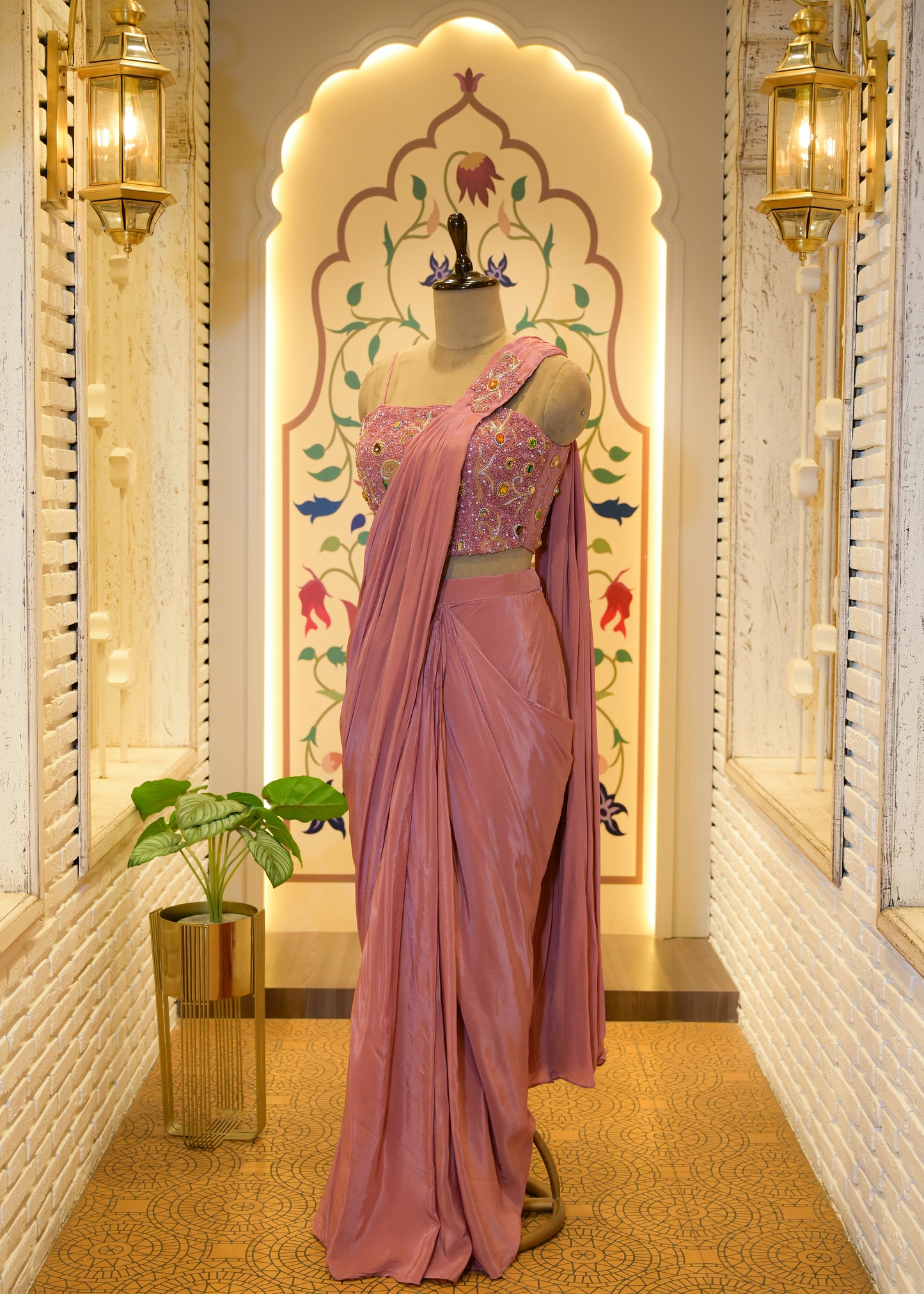 Gulabo Gemstone Embroidered Pre Draped Saree