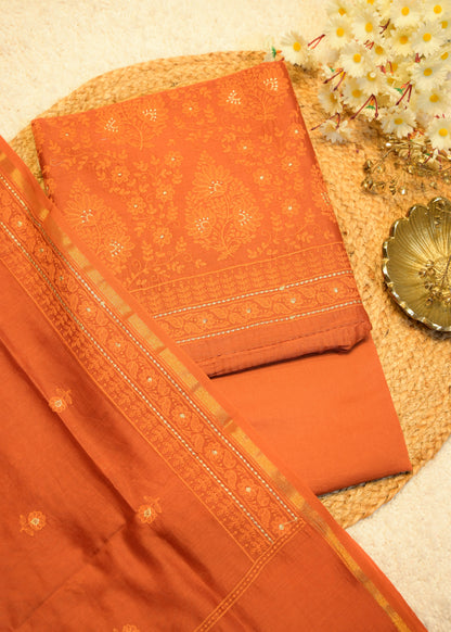 Sunanda Orange Shadow Embroidered Unstitched Suit Set
