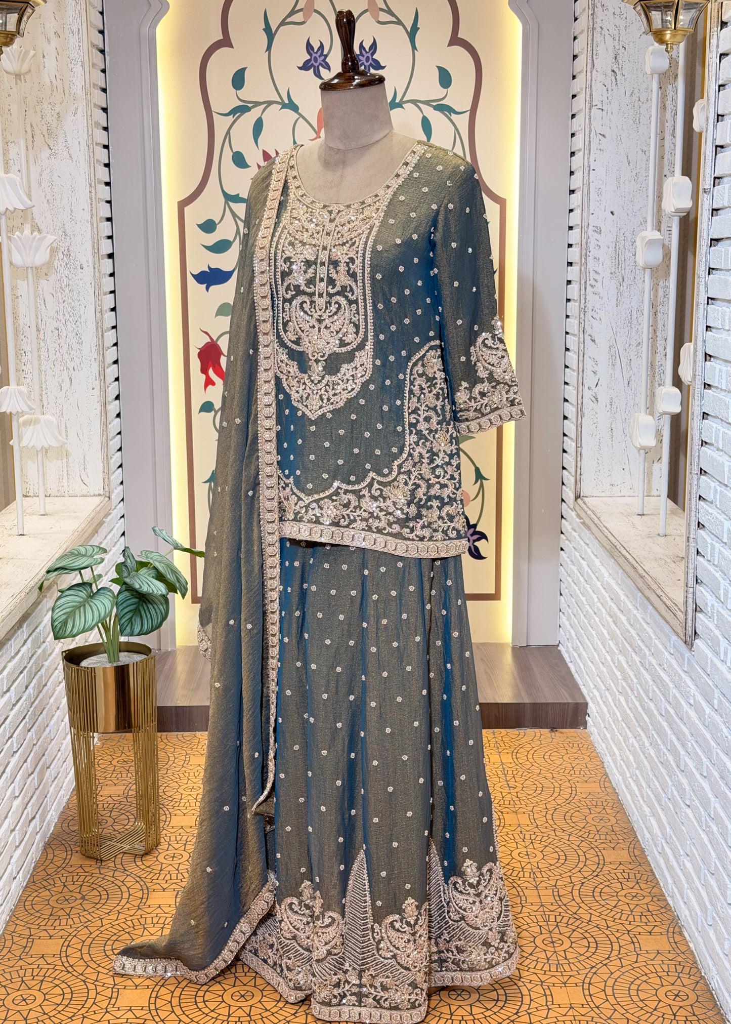 Mehendi Green Party Wear Sharara Suit Set