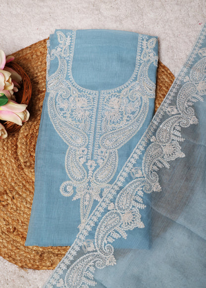 Pranika Blue & White Unstitched Suit Set