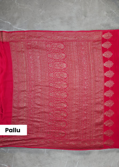 Deeya Plain Pink Banarasi Pure Crepe Saree with Unstitched Blouse