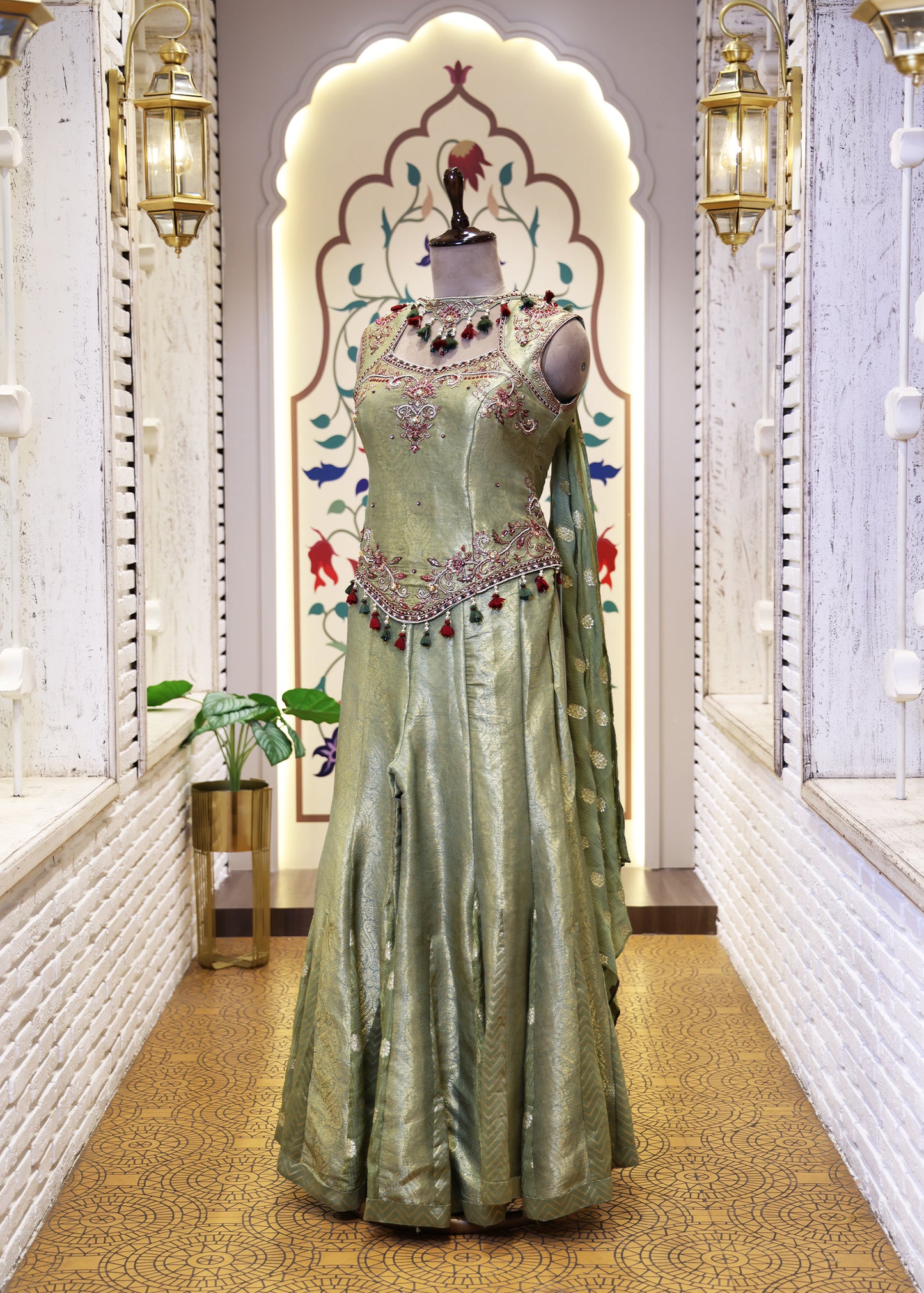 Mihika Green Banarasi Sharara Set with Dupatta