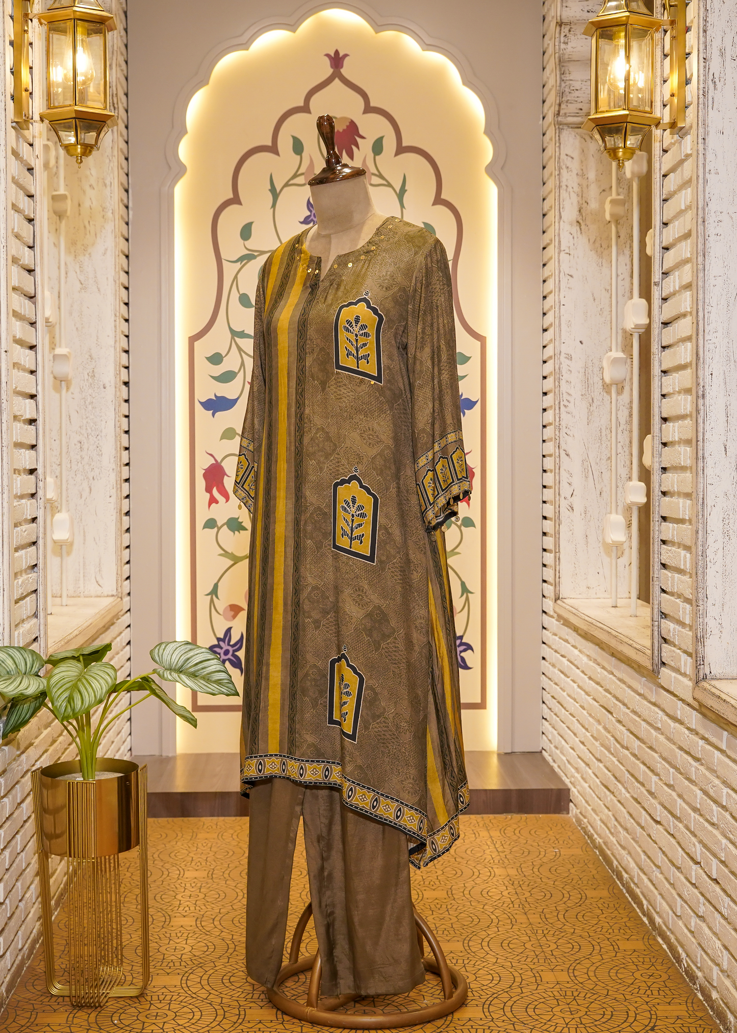 Beige Printed Muslin Co-ord Set