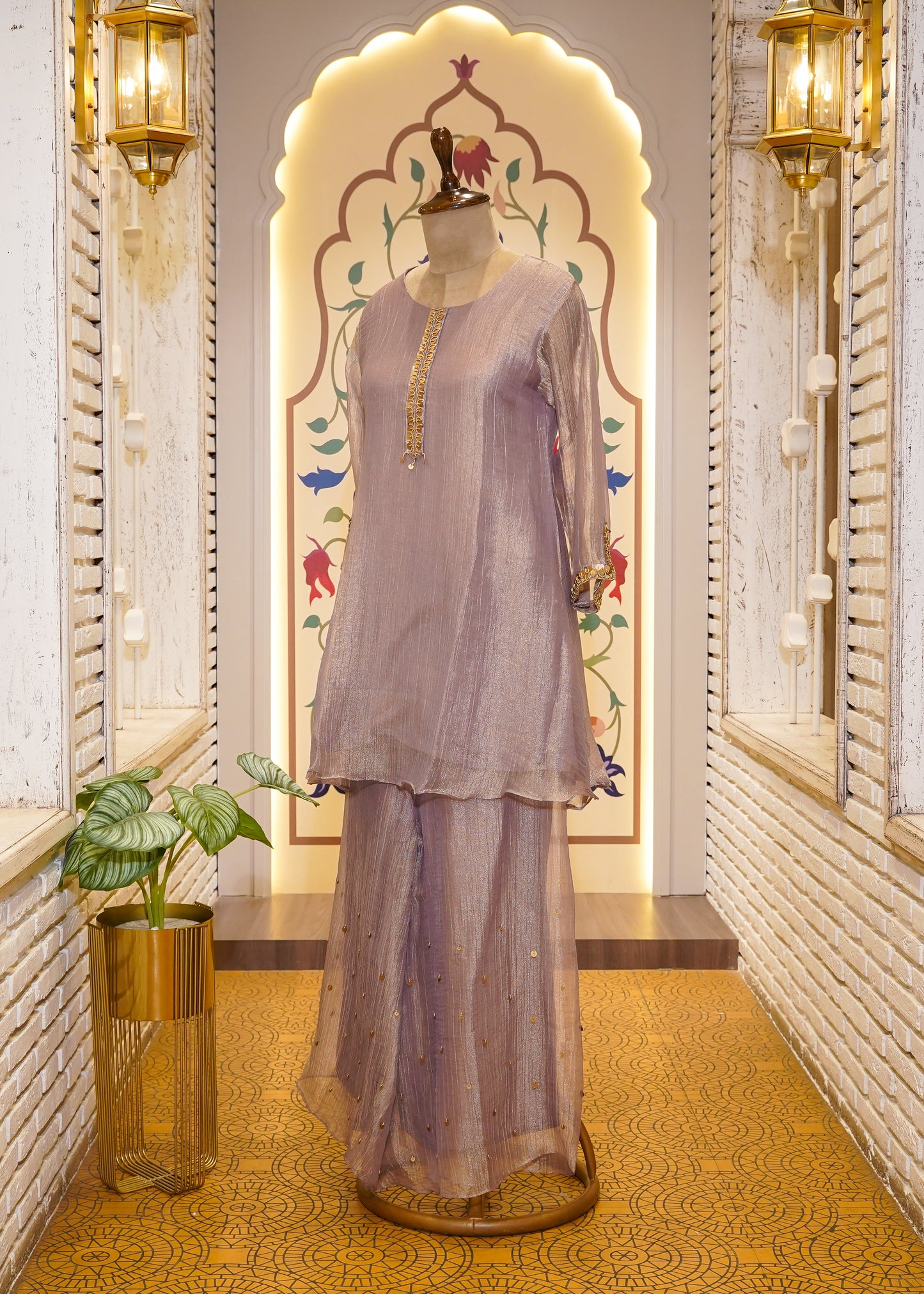 Lavender Tissue Hand Embellished Short Shirt & Sharara Co-ord Set