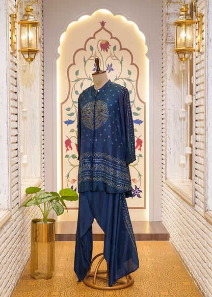 Navy Blue Printed Silk Co-ord Set