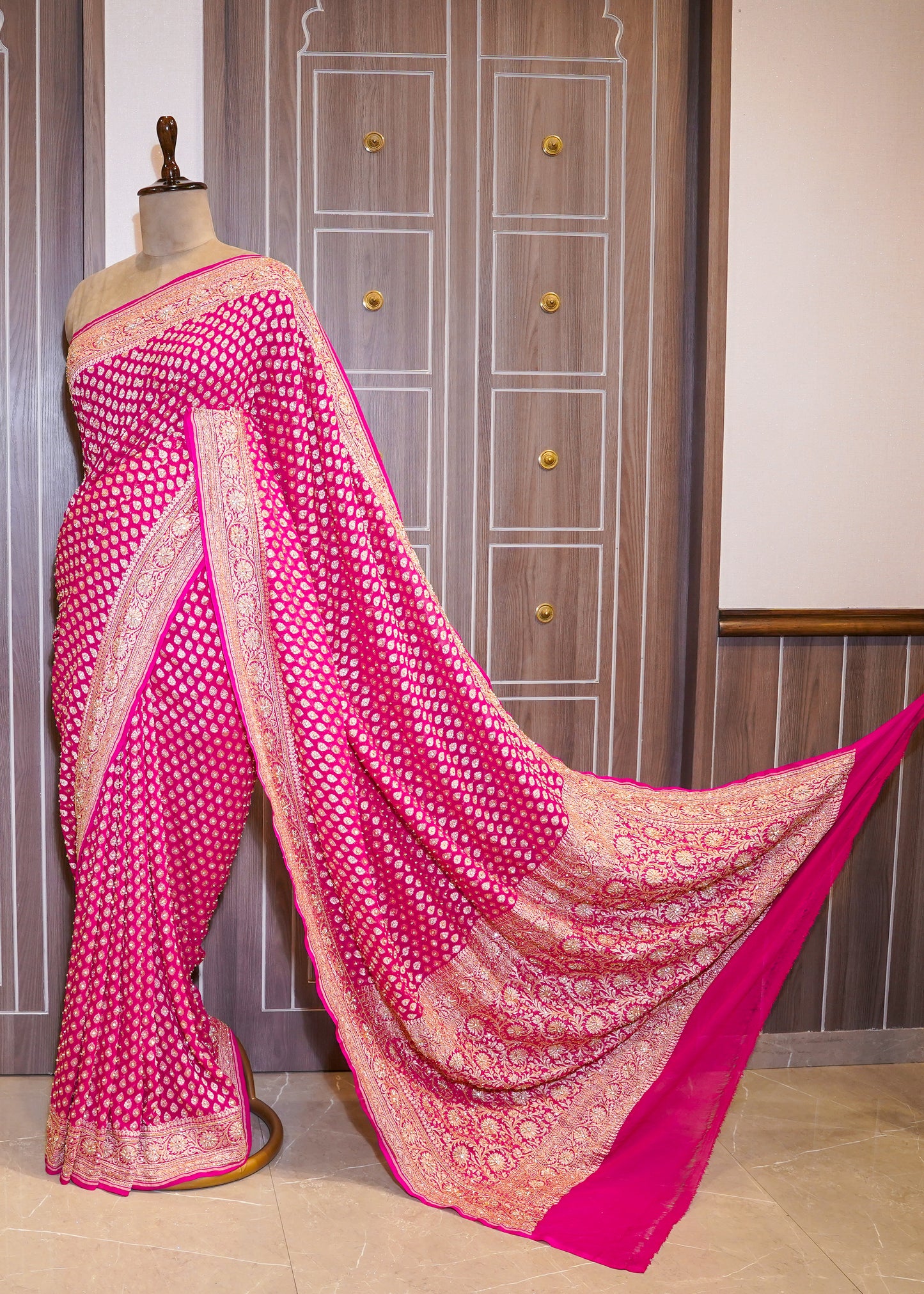 Rani Khadi Georgette Saree with Zardozi Embroidery