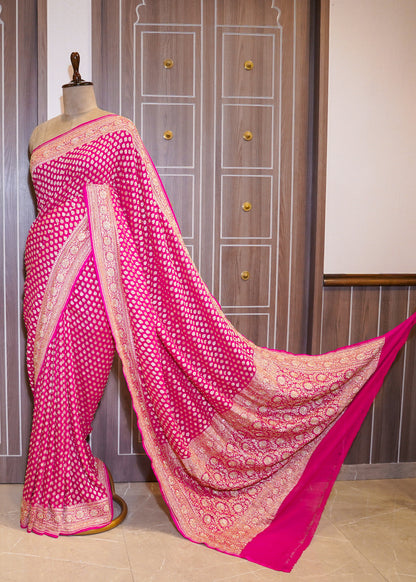 Rani Khadi Georgette Saree with Zardozi Embroidery