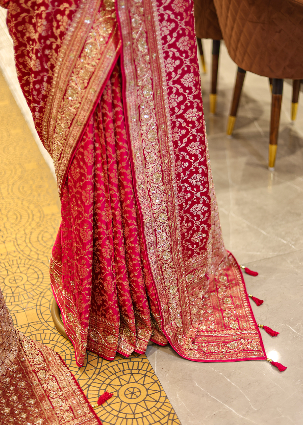 Nazini Rani Satin Silk Jaal Saree with Unstitched Blouse