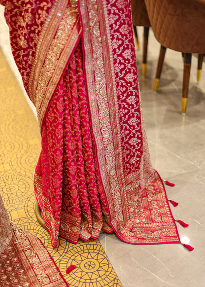 Nazini Rani Satin Silk Jaal Saree with Unstitched Blouse