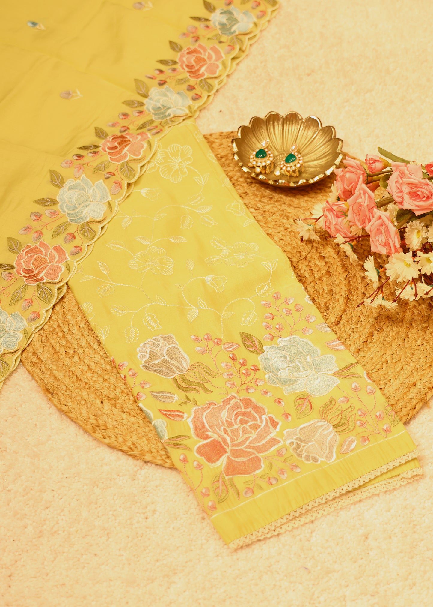 Lilya Yellow Floral Unstitched Suit Set