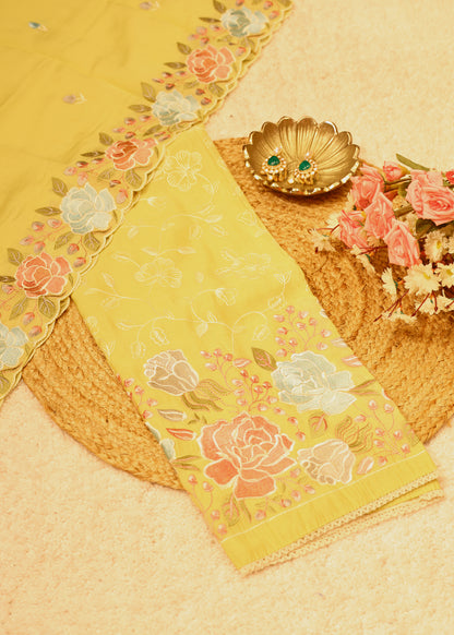 Lilya Yellow Floral Unstitched Suit Set