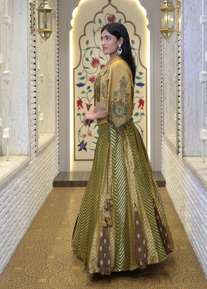 Alina Green Short Jacket Style Lehenga