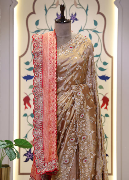 Red Garchola Heavy Border Long Bridal Dupatta