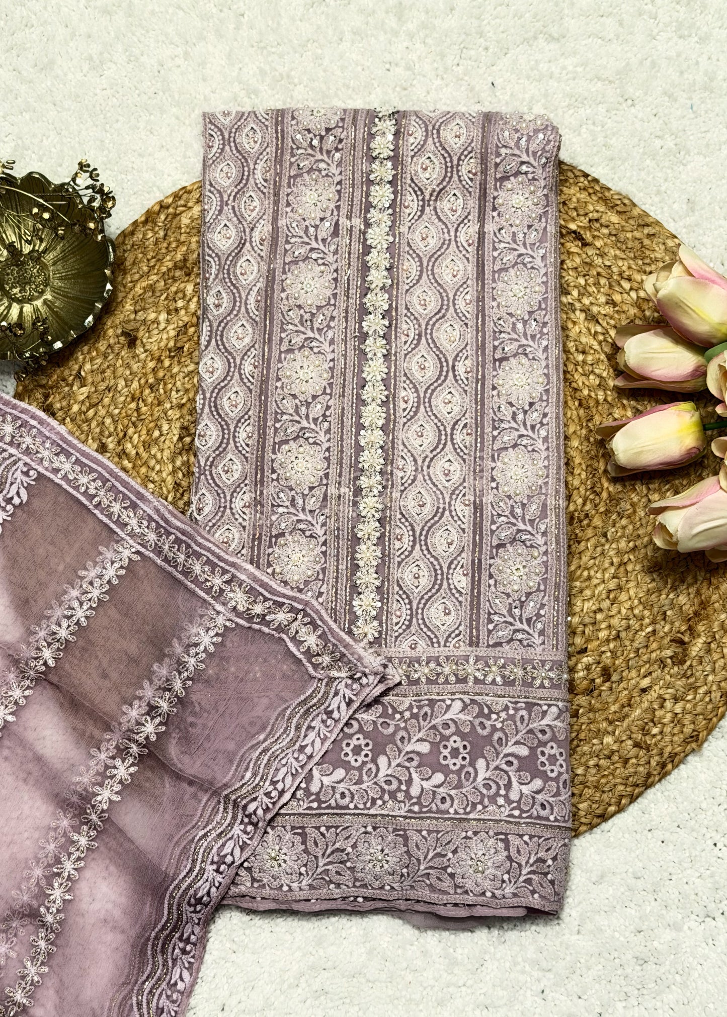 Heer Mauve Chikankari with Moti Embroidered Suit Set