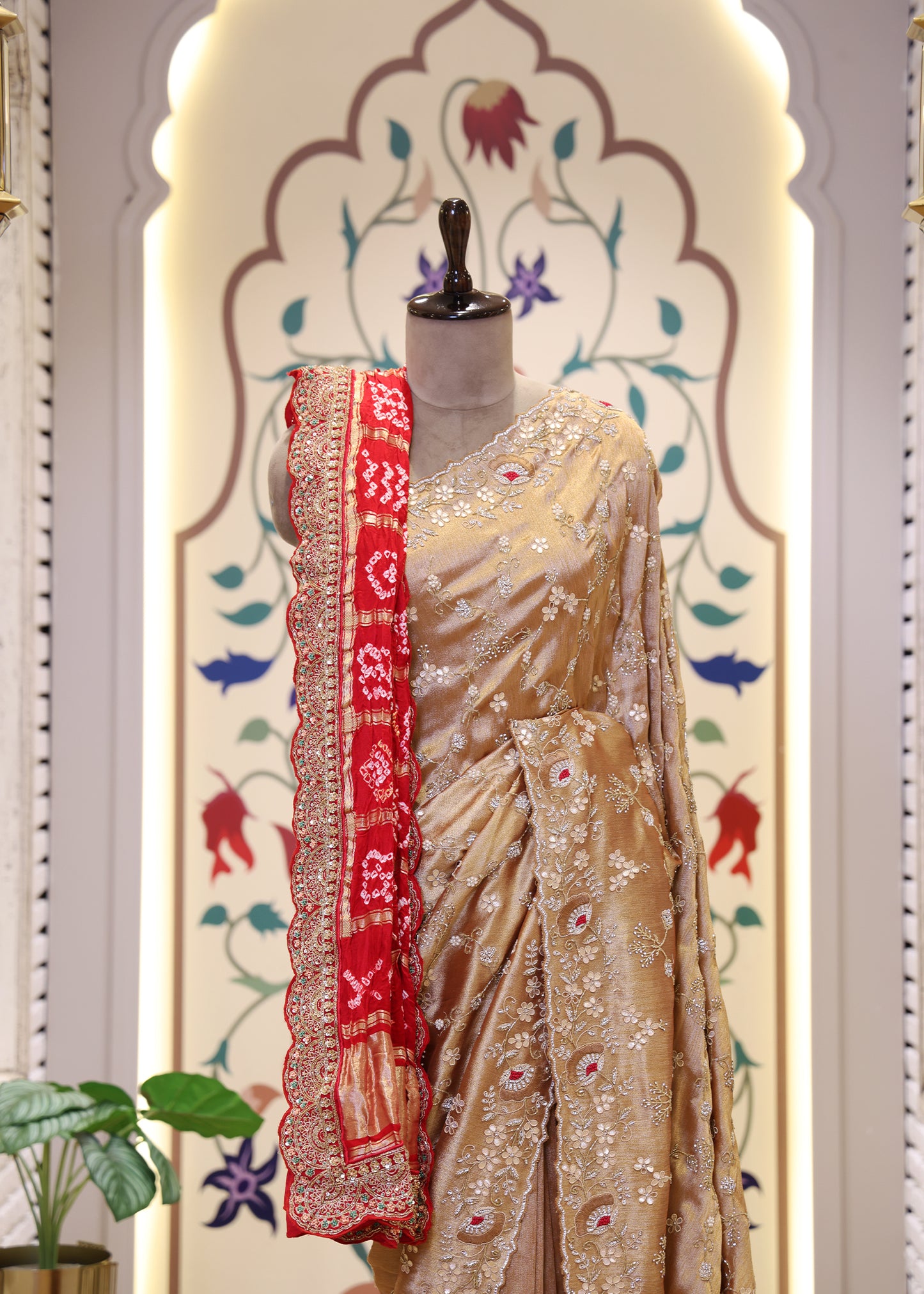 Red Bandhani Long Bridal Dupatta with Heavy Border