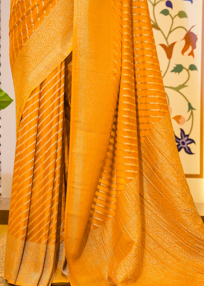 Yellow Chinon Leheriya Saree