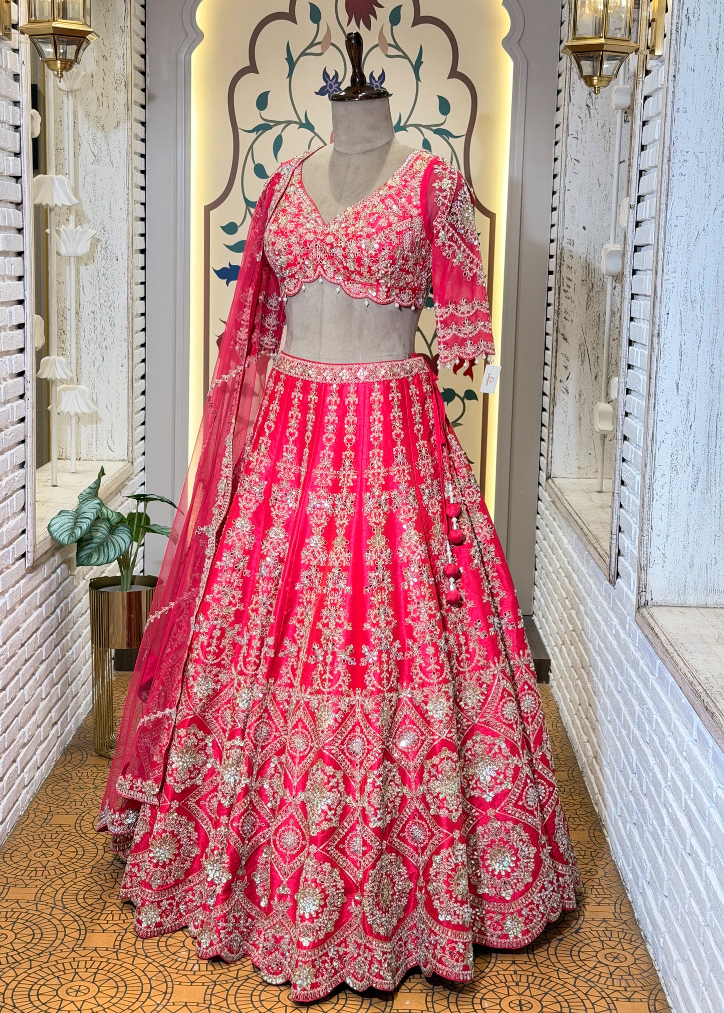 Rani Mirror Embroidered Designer Lehenga with Full Sleeves Blouse