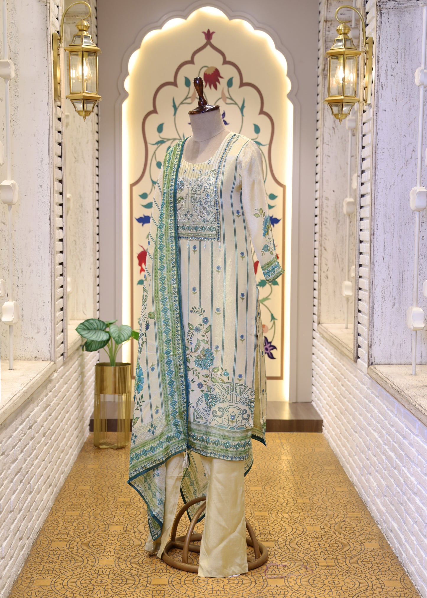 Kukum Green Straight Stitched Suit Set