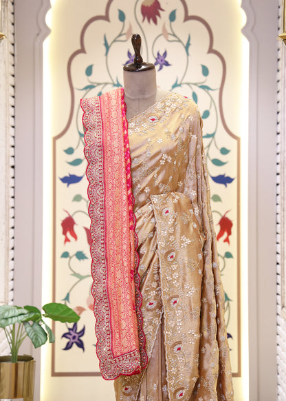 Pink Garchola Heavy Border Long Bridal Dupatta