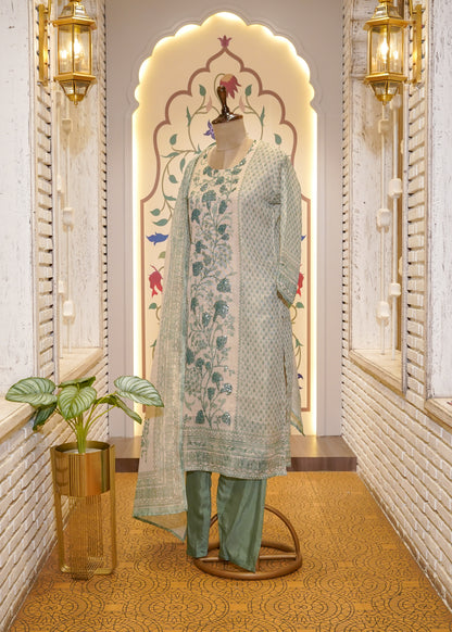 Sea Green Printed 3 pc Kurti Set