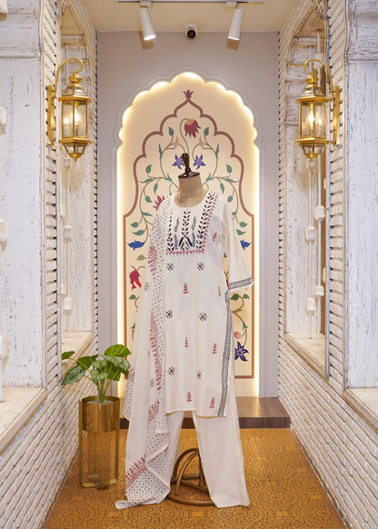 Cream Cotton Printed 3 pc Kurti Set