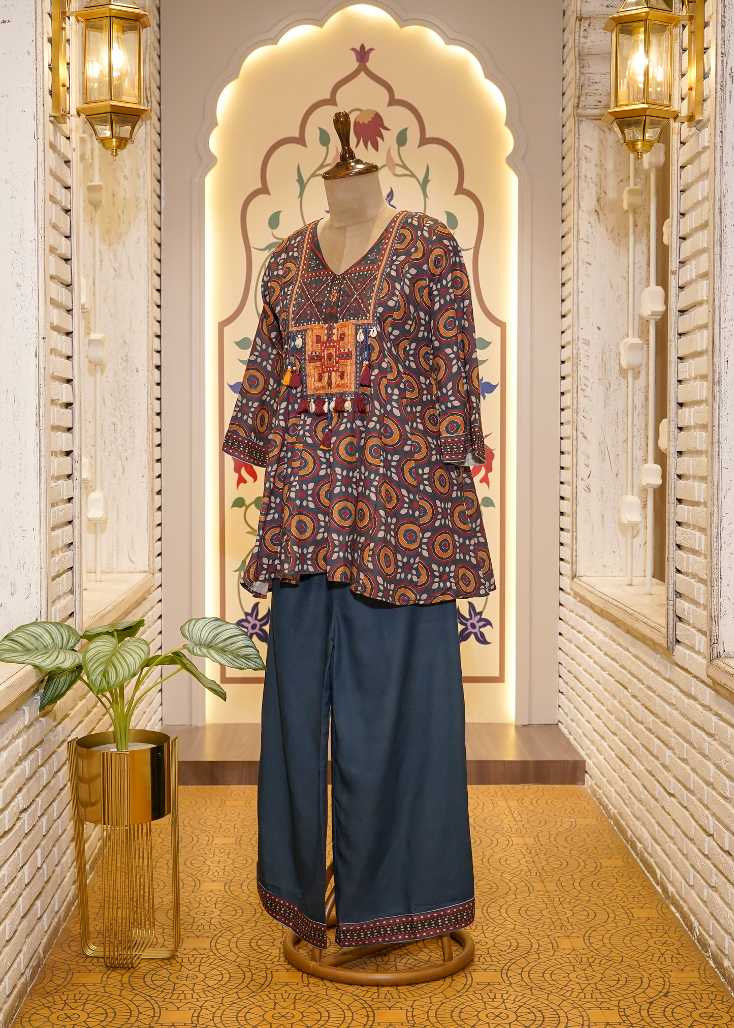 Blue Printed Peplum & Pant Co-ord Set