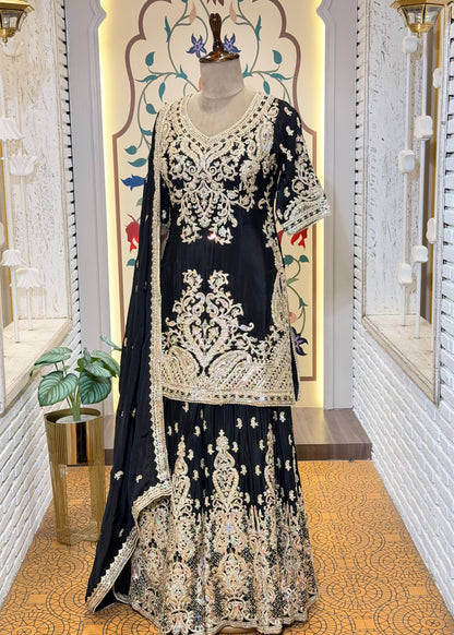 Black Party Wear Sharara Suit Set