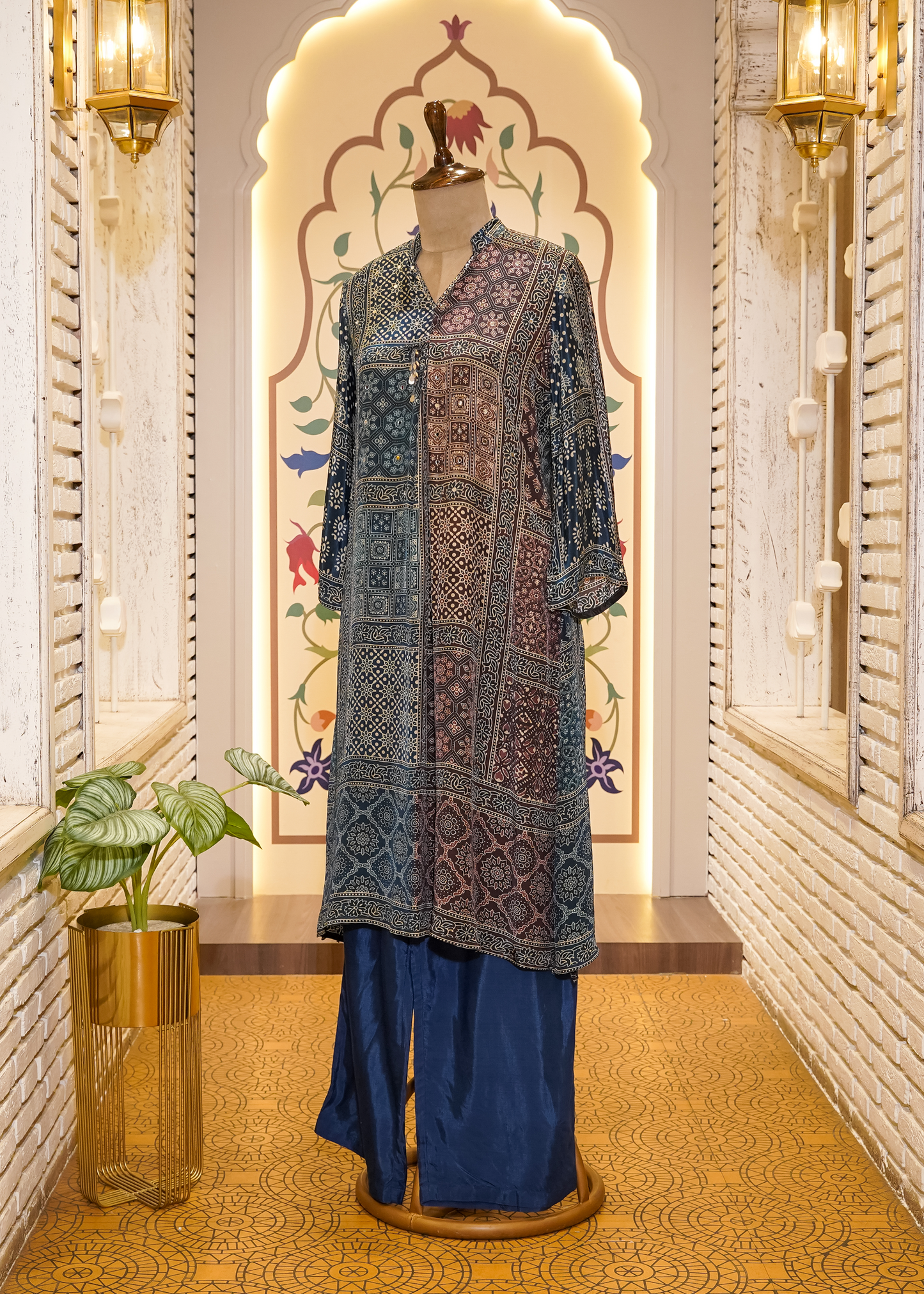 Blue Ajrak Printed Muslin Co-ord Set