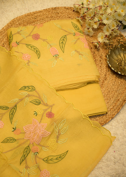 Seeya Yellow Appliqué Unstitched Suit Set