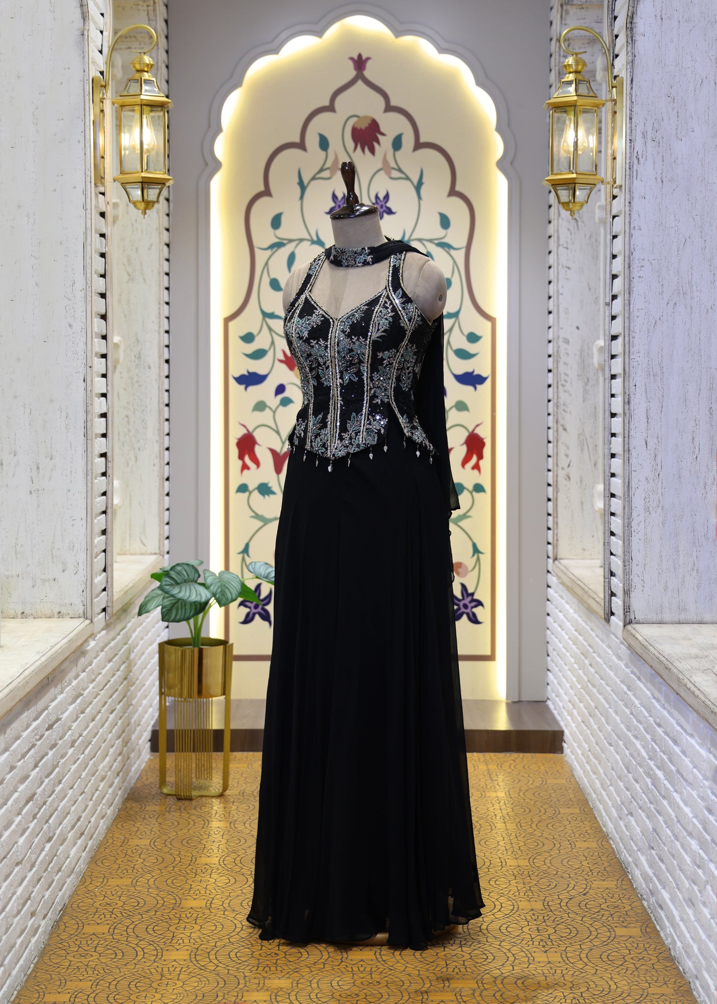 Vaani Black Sharara Corset Top Set